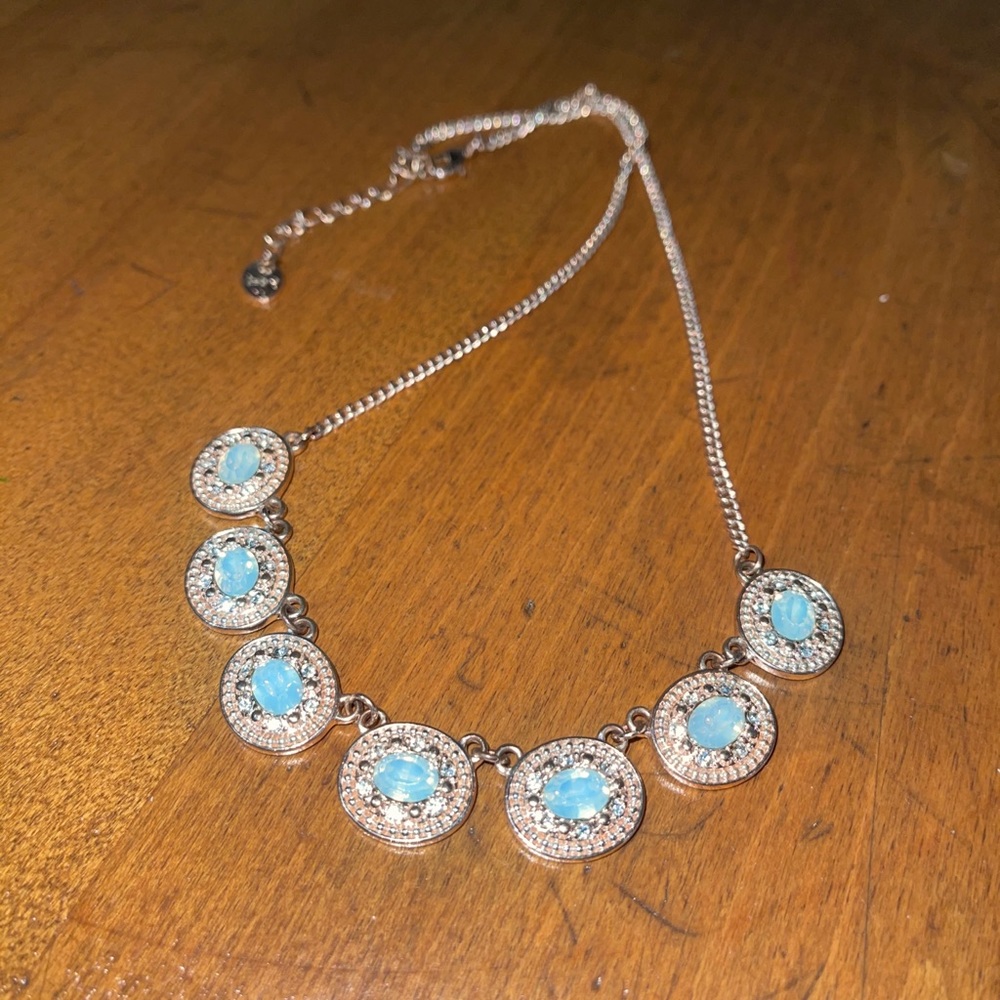 Blue jewel rose gold statement necklace